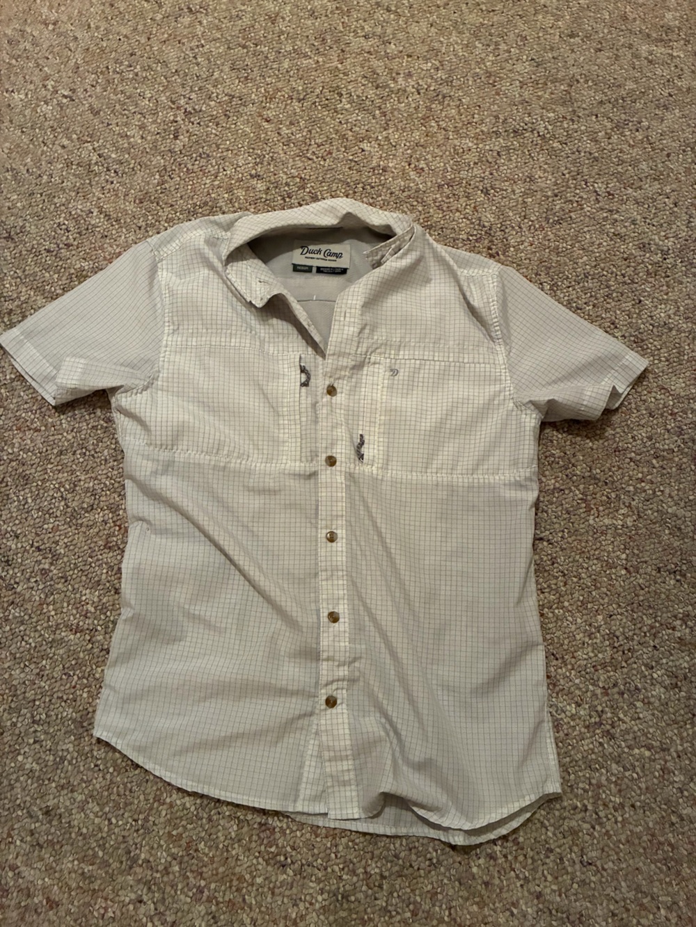 Duck Camp Short-Sleeve Button-Down White Beige Check